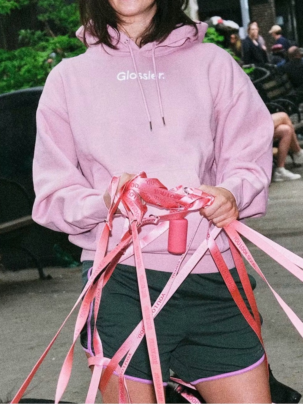 Glossier pink hoodie